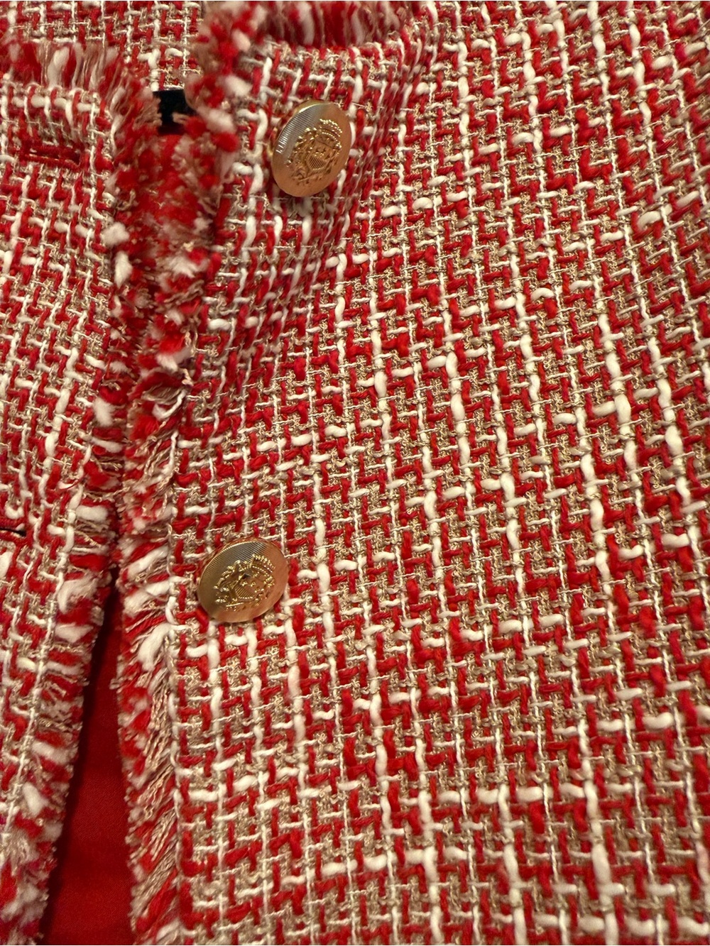 Loft Red Tweed Collarless Jacket - Picture 6 of 8